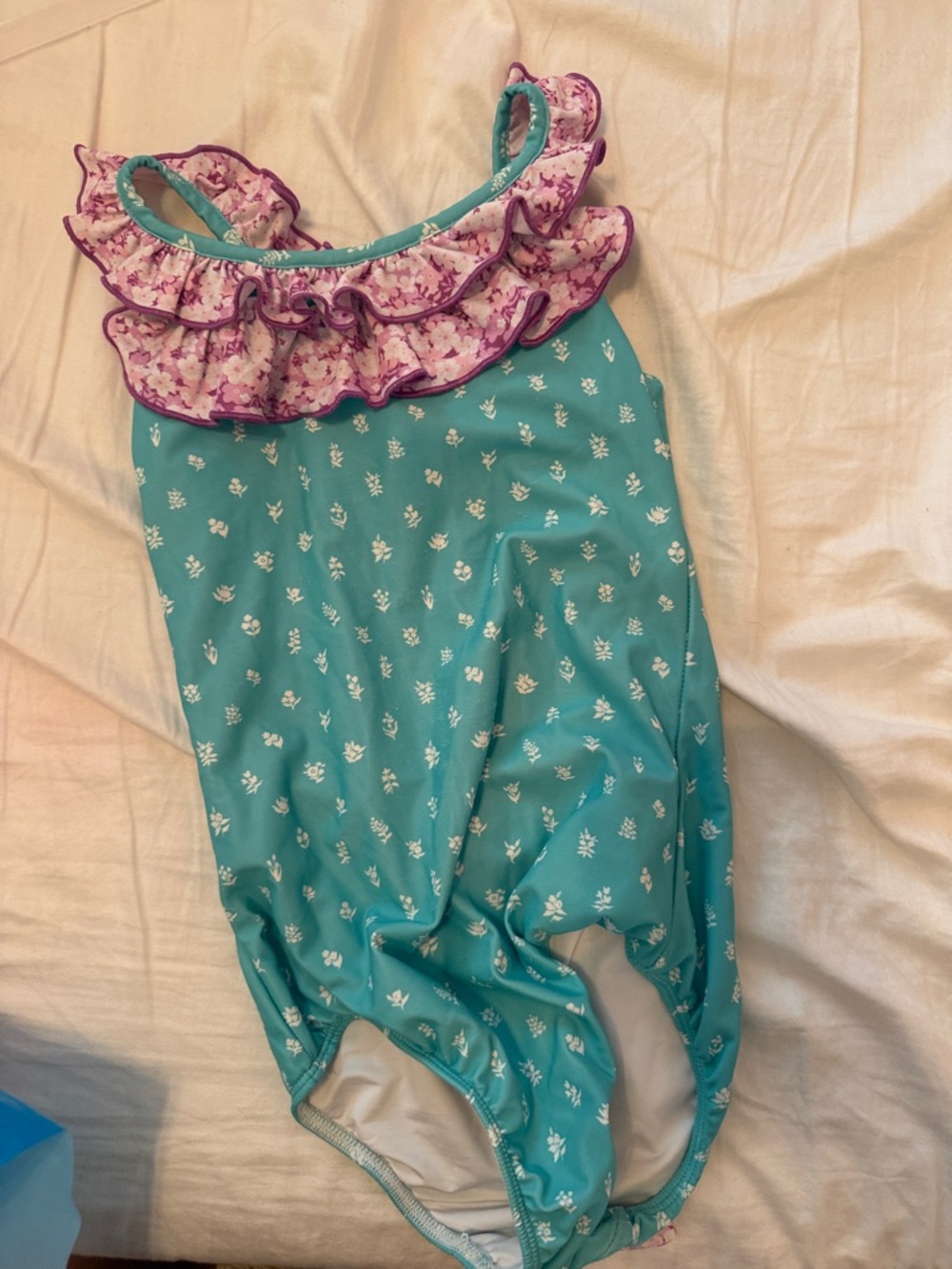 SweetHoney Teal Floral Girls One-Piece Swimsuit with Pink Trim